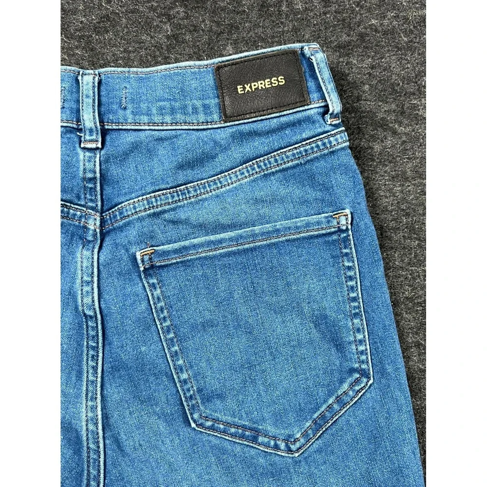 Express Jeans Womens 2R Blue Denim Distressed Medium Wash Skinny Leg High Rise‎